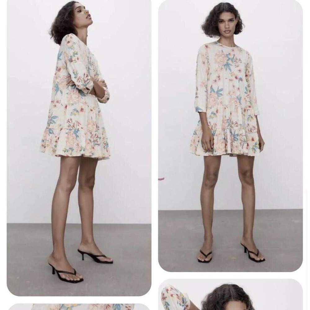 Zara cream floral mini dress